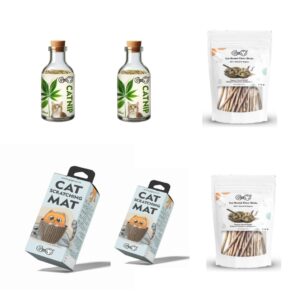 Gigo Super Activity & Dental Care Combo – 2 Catnip + 2 Dental Chews + 2 Scratch Mats | Boost Play + Protect Furniture