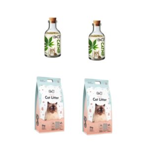Gigo Litter + Catnip Deluxe Double Pack – 2 Catnip Bottles + 2X 5kg Premium White Cat Litter