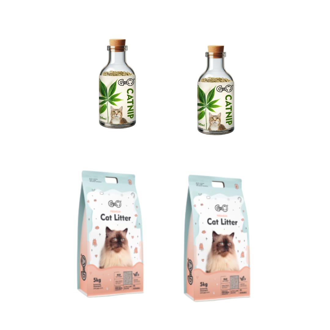 Gigo Litter + Catnip Deluxe Double Pack – 2 Catnip Bottles + 2X 5kg Premium White Cat Litter