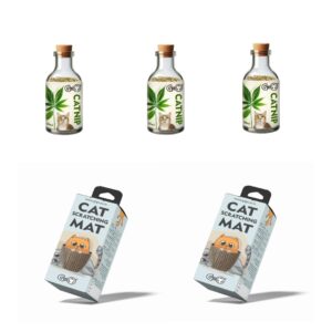 Gigo Catnip + Scratch Mat Combo – 3 Bottles + 2 Mats | Stop Furniture Damage + Increase Play