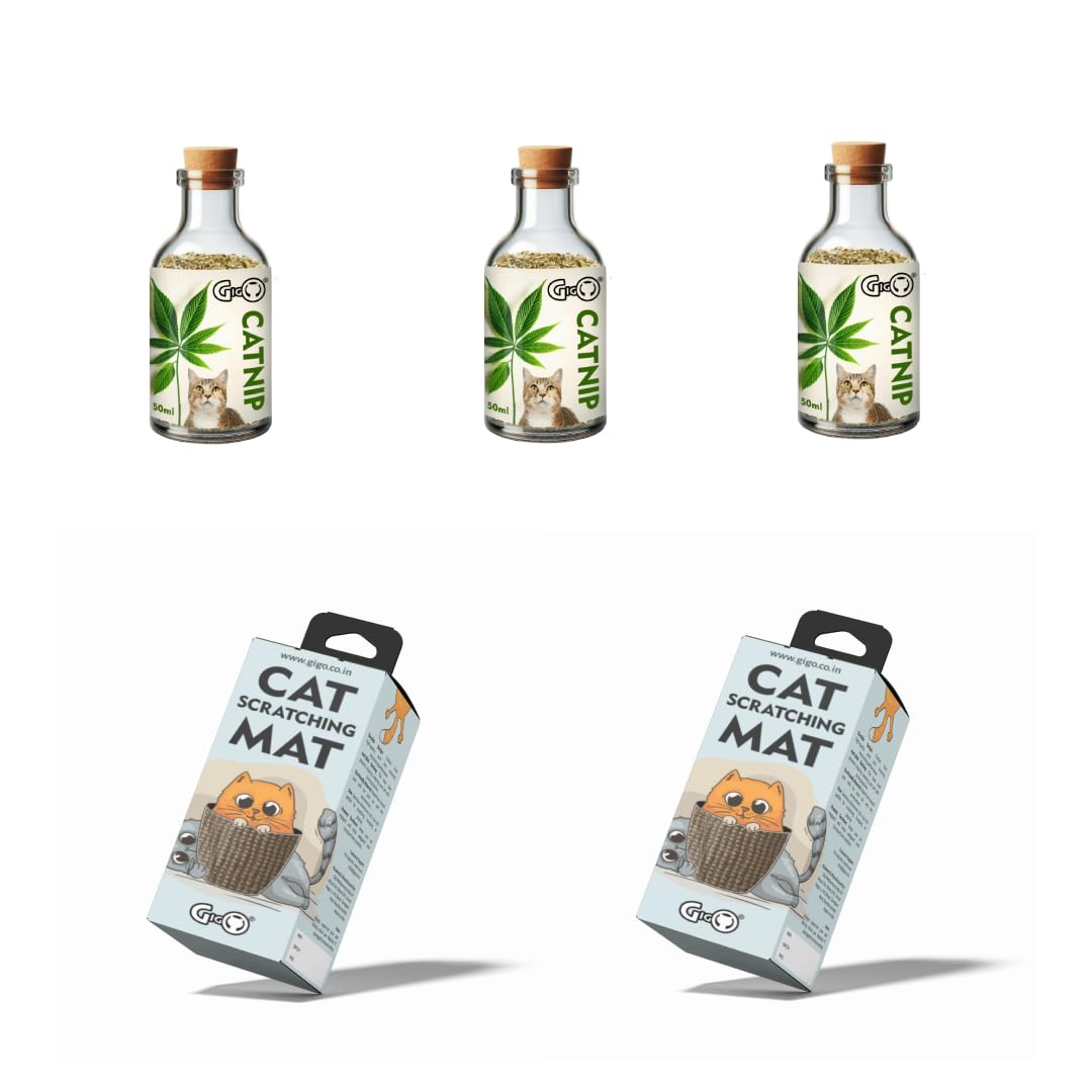 Gigo Catnip + Scratch Mat Combo – 3 Bottles + 2 Mats | Stop Furniture Damage + Increase Play